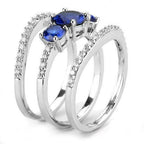 Jewellery Kingdom Ladies Sapphire Three Stone 3pcs Cz Silver Rhodium Band Ring Set (Blue) - Jewelry Rings - British D'sire