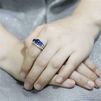 Jewellery Kingdom Ladies Sapphire Three Stone 3pcs Cz Silver Rhodium Band Ring Set (Blue) - Jewelry Rings - British D'sire