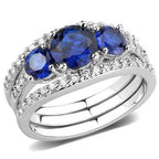 Jewellery Kingdom Ladies Sapphire Three Stone 3pcs Cz Silver Rhodium Band Ring Set (Blue) - Jewelry Rings - British D'sire