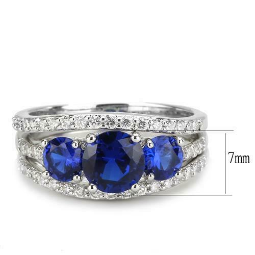 Jewellery Kingdom Ladies Sapphire Three Stone 3pcs Cz Silver Rhodium Band Ring Set (Blue) Secondary image
