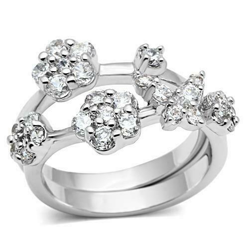 Jewellery Kingdom Ladies Set Cluster Stacking Bands 2pcs Cz 7mm Silver Eternity Flower Ring Secondary image
