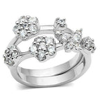 Jewellery Kingdom Ladies Set Cluster Stacking Bands 2pcs Cz 7mm Silver Eternity Flower Ring - Jewelry Rings - British D'sire