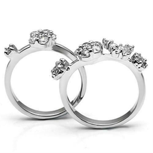 Jewellery Kingdom Ladies Set Cluster Stacking Bands 2pcs Cz 7mm Silver Eternity Flower Ring - Jewelry Rings - British D'sire