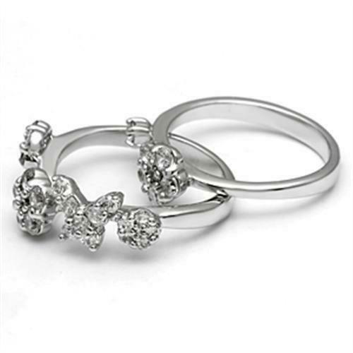 Jewellery Kingdom Ladies Set Cluster Stacking Bands 2pcs Cz 7mm Silver Eternity Flower Ring - Jewelry Rings - British D'sire
