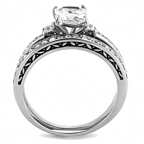 Jewellery Kingdom Ladies Set Cubic Zirconia Engagement Wedding Band Princess Ring (Silver) - Jewelry Rings - British D'sire