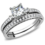 Jewellery Kingdom Ladies Set Cubic Zirconia Engagement Wedding Band Princess Ring (Silver) - Jewelry Rings - British D'sire