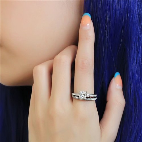 Jewellery Kingdom Ladies Set Cubic Zirconia Engagement Wedding Band Princess Ring (Silver) - Jewelry Rings - British D'sire