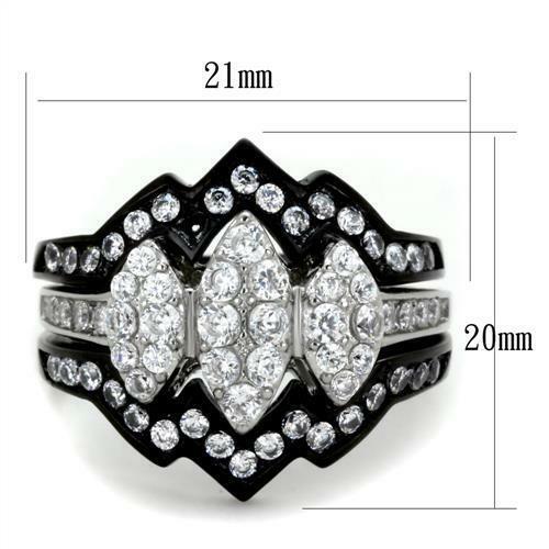 Jewellery Kingdom Ladies Set Cubic Zirconia Engagement & Wedding Bands Stainless Steel 3pcs Ring (Black) - Jewelry Rings - British D'sire