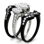 Jewellery Kingdom Ladies Set Cubic Zirconia Engagement & Wedding Bands Stainless Steel 3pcs Ring (Black) - Jewelry Rings - British D'sire