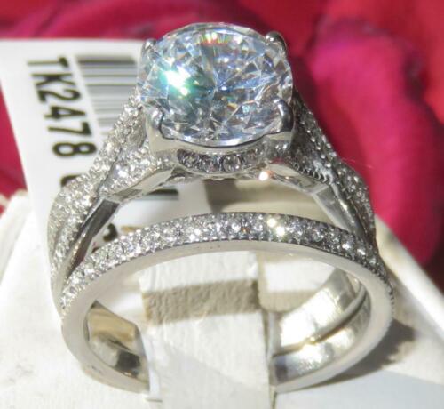 Jewellery Kingdom Ladies Set Cz 2.50 Carat Engagement Wedding Band Stainless Steel Twist Ring - Jewelry Rings - British D'sire Main image