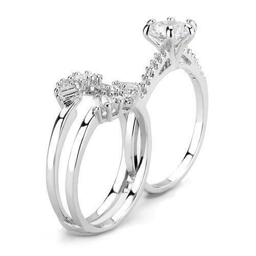 Jewellery Kingdom Ladies Set Cz Engagement Wedding Band Guards Baguettes Solitaire 2pcs Ring Secondary image