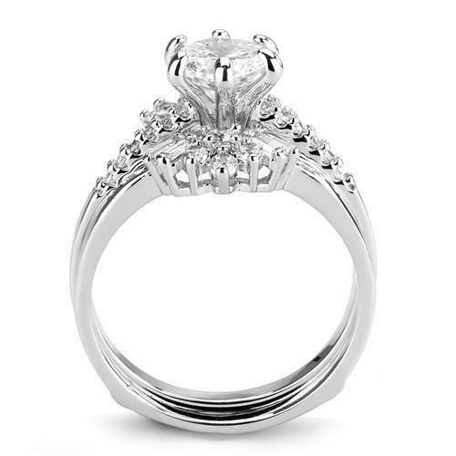 Jewellery Kingdom Ladies Set Cz Engagement Wedding Band Guards Baguettes Solitaire 2pcs Ring - Jewelry Rings - British D'sire Main image