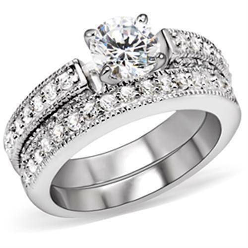 Jewellery Kingdom Ladies Set Cz Wedding Band Engagement 2pcs Silver Ring - Jewelry Rings - British D'sire Main image