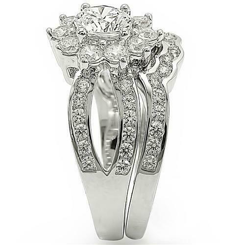 Jewellery Kingdom Ladies Set Engagement Wedding Band 2pcs Rhodium Flower Sparkling Ring Secondary image