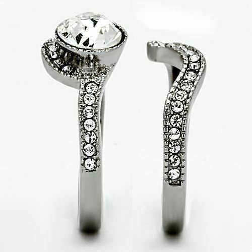 Jewellery Kingdom Ladies Set Engagement Wedding Band Cubic Zirconia Stainless Steel 2 carat Ring (Silver) - Jewelry Rings - British D'sire