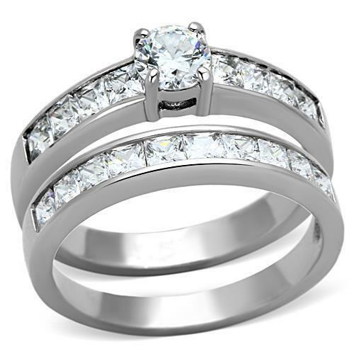 Jewellery Kingdom Ladies Set Engagement Wedding Band Princess Square Stainless Steel Ring - Engagement Rings - British D'sire Main image