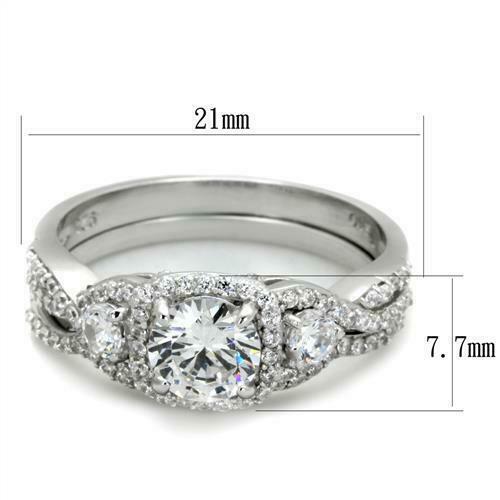 Jewellery Kingdom Ladies Set Engagement Wedding Band Stamped Cubic Zirconia 2 pcs Clear Ring (Silver) - Jewelry Rings - British D'sire Main image