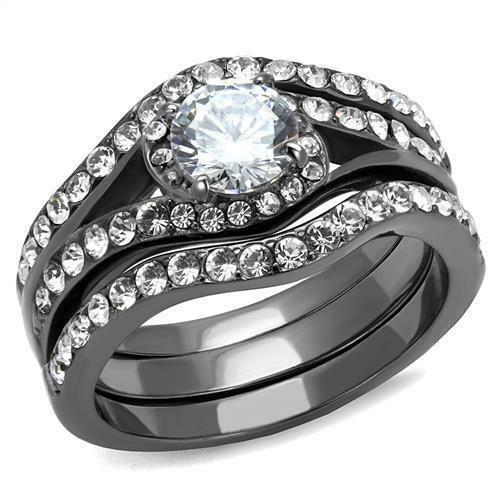 Jewellery Kingdom Ladies Set Engagement Wedding Bands 3pcs Gun Metal Grey 250 Carat Ring - Engagement Rings - British D'sire Main image