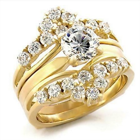 Jewellery Kingdom Ladies Set Guard Engagement Wedding Solitaire 18kt 2pcs Band Ring (Gold) - Jewelry Rings - British D'sire Main image