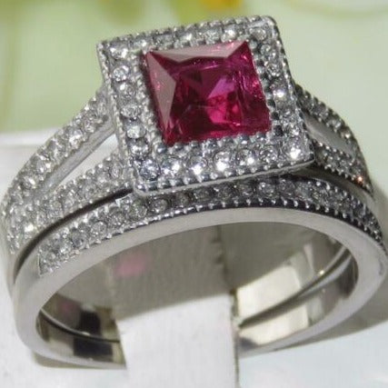 Jewellery Kingdom Ladies Set Princess Cut Engagement Wedding Band Stainless Steel Ring Secondary image