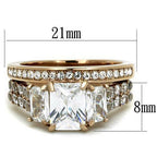 Jewellery Kingdom Ladies Set Rose Emerald Cut Engagement Wedding Band 4 Carat Steel Ring (Gold) - Jewelry Rings - British D'sire