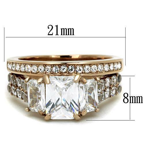 Jewellery Kingdom Ladies Set Rose Emerald Cut Engagement Wedding Band 4 Carat Steel Ring (Gold) - Jewelry Rings - British D'sire