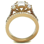 Jewellery Kingdom Ladies Set Rose Emerald Cut Engagement Wedding Band 4 Carat Steel Ring (Gold) - Jewelry Rings - British D'sire