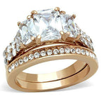 Jewellery Kingdom Ladies Set Rose Emerald Cut Engagement Wedding Band 4 Carat Steel Ring (Gold) - Jewelry Rings - British D'sire