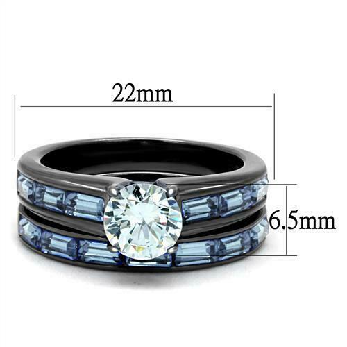 Jewellery Kingdom Ladies Set Sapphire Engagement Wedding Gun Metal 2pcs Ring Secondary image