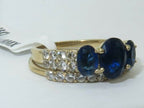 Jewellery Kingdom Ladies Set Sapphire Three Stone Engagement Wedding Band Steel 18kt Ring (Gold) - Jewelry Rings - British D'sire