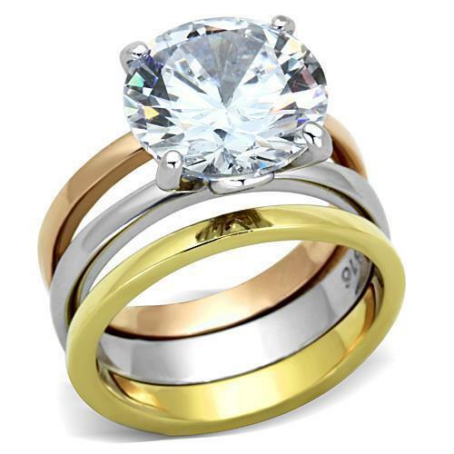Jewellery Kingdom Ladies Set Solitaire 7 Carat Stainless Steel Wedding Bands Ring (Gold) Secondary image