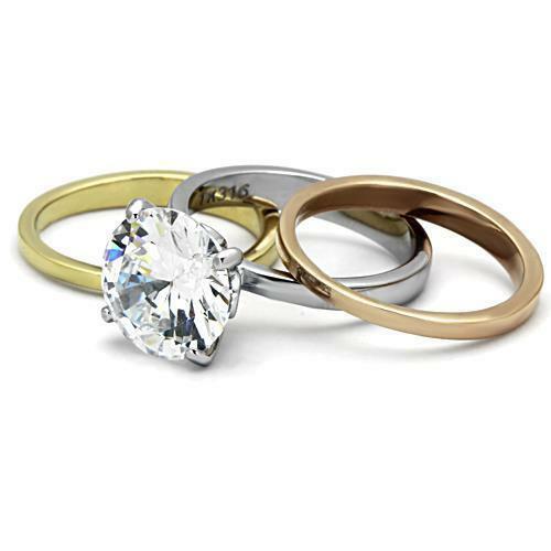 Jewellery Kingdom Ladies Set Solitaire 7 Carat Rose Stainless Steel Wedding Bands Ring (Gold) - Jewelry Rings - British D'sire Main image