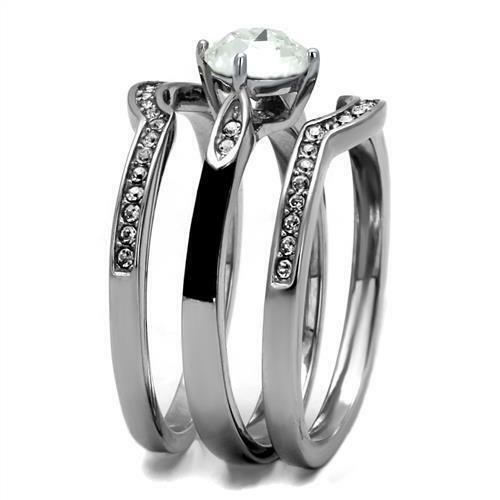 Jewellery Kingdom Ladies Set Stainless Steel Engagement 2 Bands Wedding Enamel Ring (Black) - Jewelry Rings - British D'sire