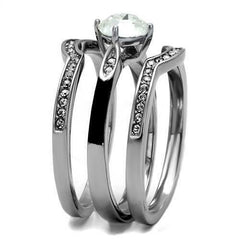 Jewellery Kingdom Ladies Set Stainless Steel Engagement 2 Bands Wedding Enamel Ring (Black) - Jewelry Rings - British D'sire
