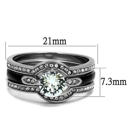 Jewellery Kingdom Ladies Set Stainless Steel Engagement 2 Bands Wedding Enamel Ring (Black) - Jewelry Rings - British D'sire