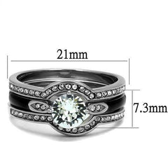 Jewellery Kingdom Ladies Set Stainless Steel Engagement 2 Bands Wedding Enamel Ring (Black) - Jewelry Rings - British D'sire