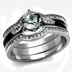 Jewellery Kingdom Ladies Set Stainless Steel Engagement 2 Bands Wedding Enamel Ring (Black) - Jewelry Rings - British D'sire