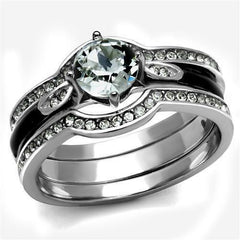 Jewellery Kingdom Ladies Set Stainless Steel Engagement 2 Bands Wedding Enamel Ring (Black) - Jewelry Rings - British D'sire