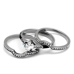Jewellery Kingdom Ladies Set Stainless Steel Engagement 2 Bands Wedding Enamel Ring (Black) - Jewelry Rings - British D'sire
