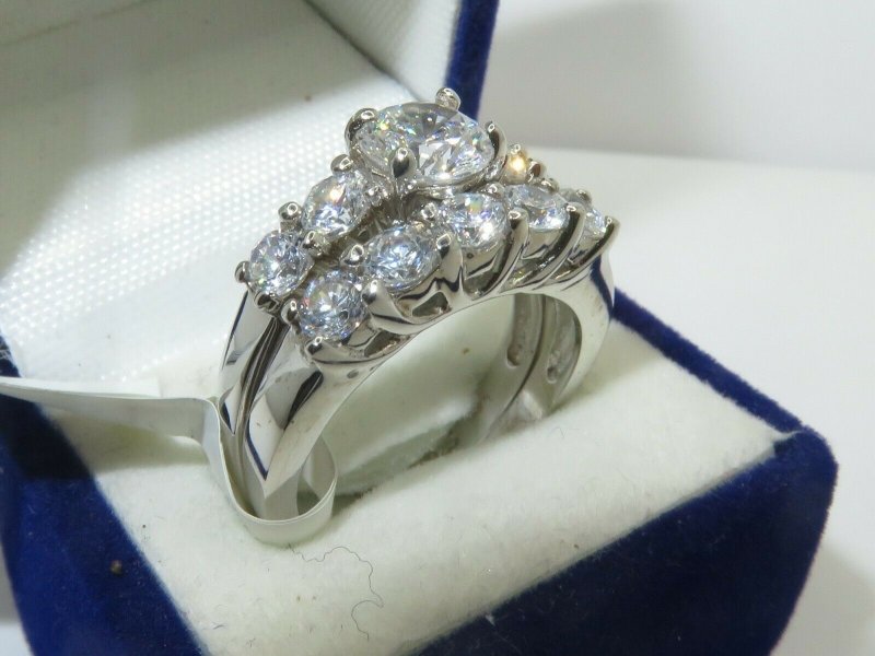 Jewellery Kingdom Ladies Set Sterling 2 Pcs Engagement Wedding Cubic Zirconia Ring (Silver) - Engagement Rings - British D'sire