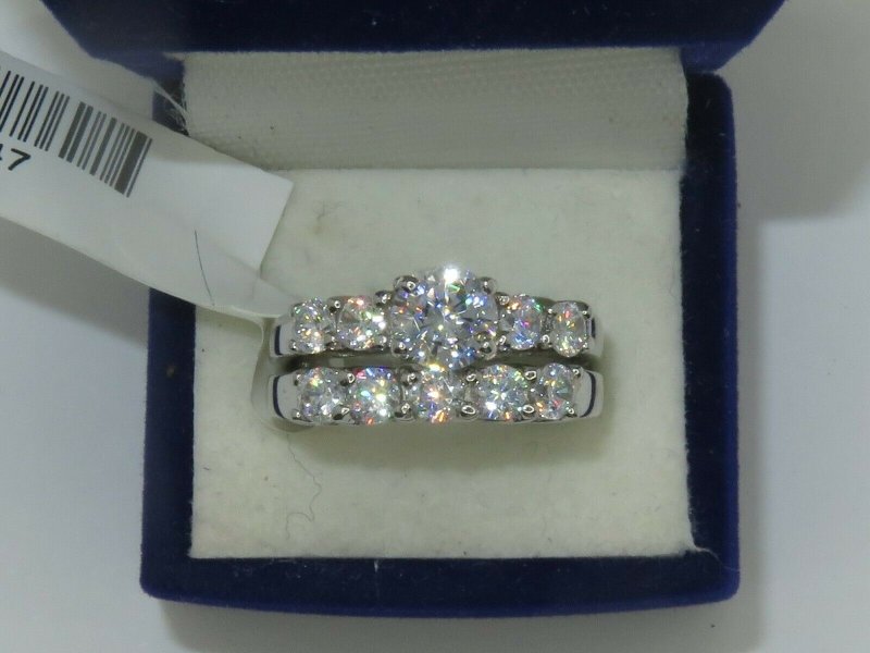 Jewellery Kingdom Ladies Set Sterling 2 Pcs Engagement Wedding Cubic Zirconia Ring (Silver) - Engagement Rings - British D'sire