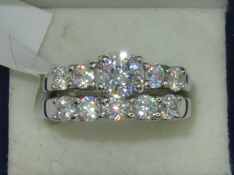 Jewellery Kingdom Ladies Set Sterling 2 Pcs Engagement Wedding Cubic Zirconia Ring (Silver) - Engagement Rings - British D'sire