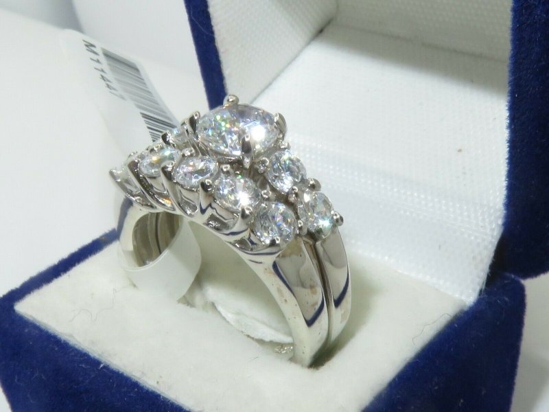 Jewellery Kingdom Ladies Set Sterling 2 Pcs Engagement Wedding Cubic Zirconia Ring (Silver) - Engagement Rings - British D'sire Main image
