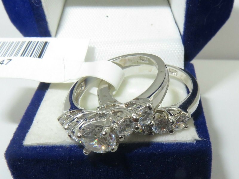 Jewellery Kingdom Ladies Set Sterling 2 Pcs Engagement Wedding Cubic Zirconia Ring (Silver) - Engagement Rings - British D'sire