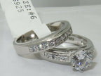 Jewellery Kingdom Ladies Set Sterling Cubic Zirconia Engagement Wedding Band Engagement 2pcs Ring (Silver) - Engagement Rings - British D'sire