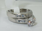 Jewellery Kingdom Ladies Set Sterling Cubic Zirconia Engagement Wedding Band Engagement 2pcs Ring (Silver) - Engagement Rings - British D'sire