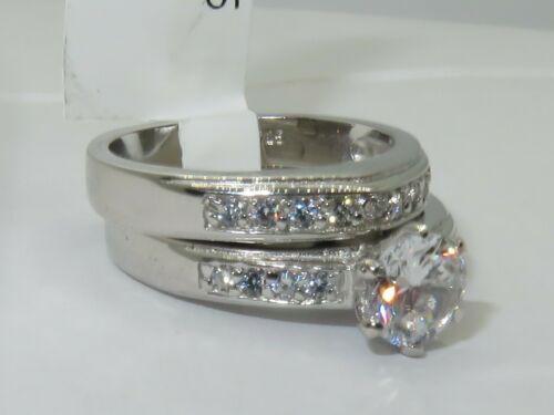 Jewellery Kingdom Ladies Set Sterling Cubic Zirconia Engagement Wedding Band Engagement 2pcs Ring (Silver) - Engagement Rings - British D'sire