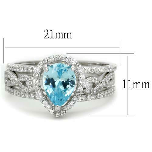Jewellery Kingdom Ladies Set Sterling Silver Cubic Zirconia Guard Pear Engagement Band Ring (Blue Topaz) - Jewelry Rings - British D'sire