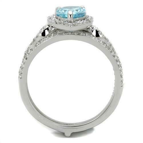 Jewellery Kingdom Ladies Set Sterling Silver Cubic Zirconia Guard Pear Engagement Band Ring (Blue Topaz) - Jewelry Rings - British D'sire Main image