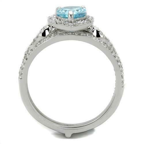 Jewellery Kingdom Ladies Set Sterling Silver Cubic Zirconia Guard Pear Engagement Band Ring (Blue Topaz) - Jewelry Rings - British D'sire